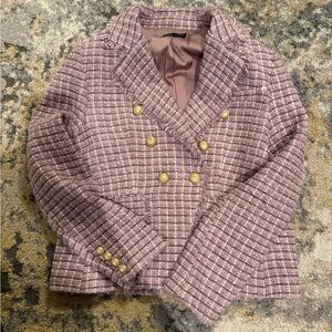 Love Token Pink Tweed Double-Breasted Blazer